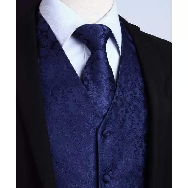 HISDERN 3PC Men's Paisley Floral Jacquard Suit Vest &amp; Necktie and Pocket Square Formal Waistcoat for Tuxedo Wedding Party