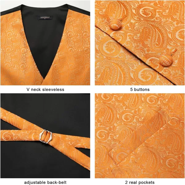 HISDERN 3PC Men's Paisley Floral Jacquard Suit Vest &amp; Necktie and Pocket Square Formal Waistcoat for Tuxedo Wedding Party