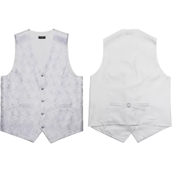 HISDERN 3PC Men's Paisley Floral Jacquard Suit Vest &amp; Necktie and Pocket Square Formal Waistcoat for Tuxedo Wedding Party
