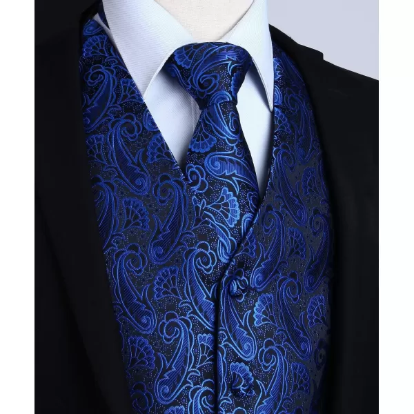 HISDERN 3PC Men's Paisley Floral Jacquard Suit Vest &amp; Necktie and Pocket Square Formal Waistcoat for Tuxedo Wedding Party