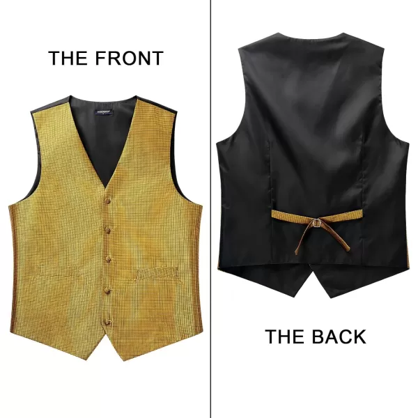HISDERN 3PC Men's Paisley Floral Jacquard Suit Vest &amp; Necktie and Pocket Square Formal Waistcoat for Tuxedo Wedding Party