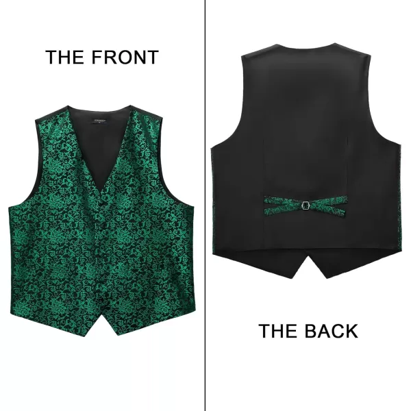 HISDERN 3PC Men's Paisley Floral Jacquard Suit Vest &amp; Necktie and Pocket Square Formal Waistcoat for Tuxedo Wedding Party