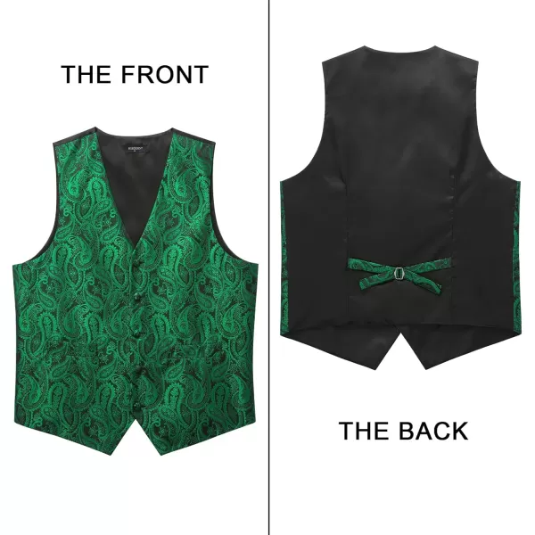 HISDERN 3PC Men's Paisley Floral Jacquard Suit Vest &amp; Necktie and Pocket Square Formal Waistcoat for Tuxedo Wedding Party