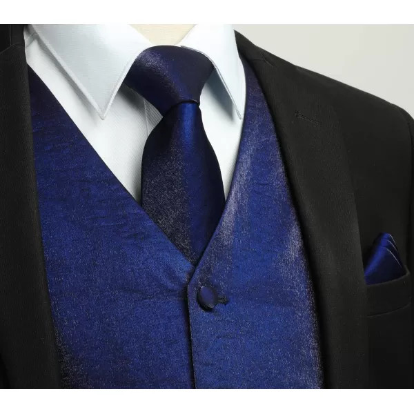 HISDERN 3PC Men's Paisley Floral Jacquard Suit Vest &amp; Necktie and Pocket Square Formal Waistcoat for Tuxedo Wedding Party