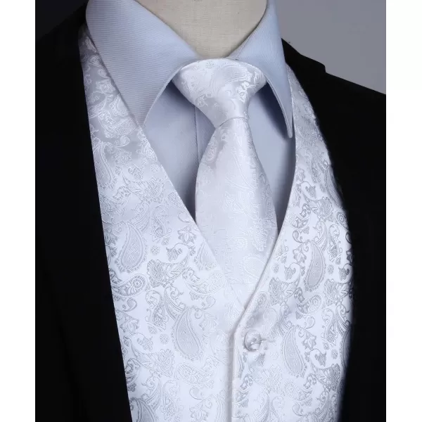HISDERN 3PC Men's Paisley Floral Jacquard Suit Vest &amp; Necktie and Pocket Square Formal Waistcoat for Tuxedo Wedding Party