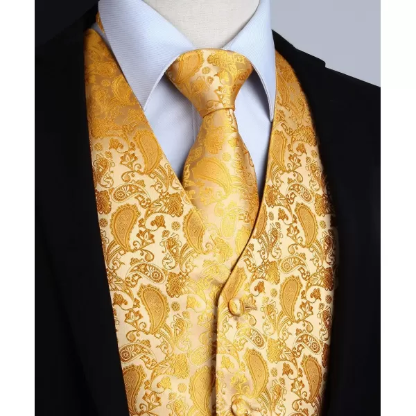 HISDERN 3PC Men's Paisley Floral Jacquard Suit Vest &amp; Necktie and Pocket Square Formal Waistcoat for Tuxedo Wedding Party