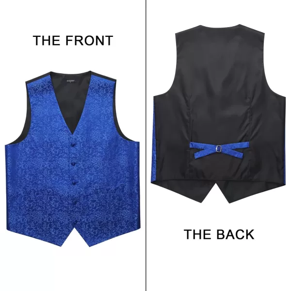 HISDERN 3PC Men's Paisley Floral Jacquard Suit Vest &amp; Necktie and Pocket Square Formal Waistcoat for Tuxedo Wedding Party