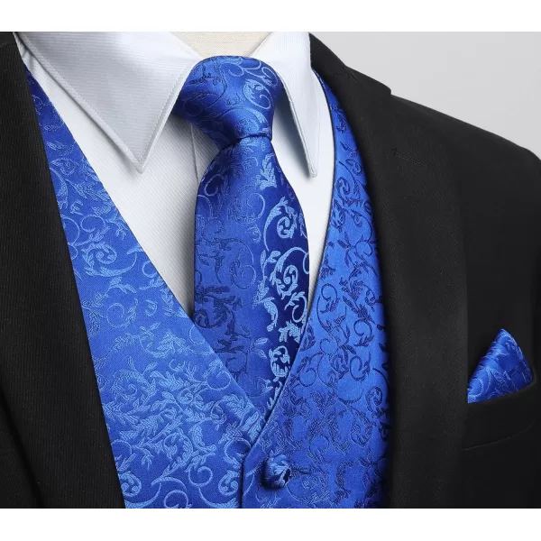 HISDERN 3PC Men's Paisley Floral Jacquard Suit Vest &amp; Necktie and Pocket Square Formal Waistcoat for Tuxedo Wedding Party