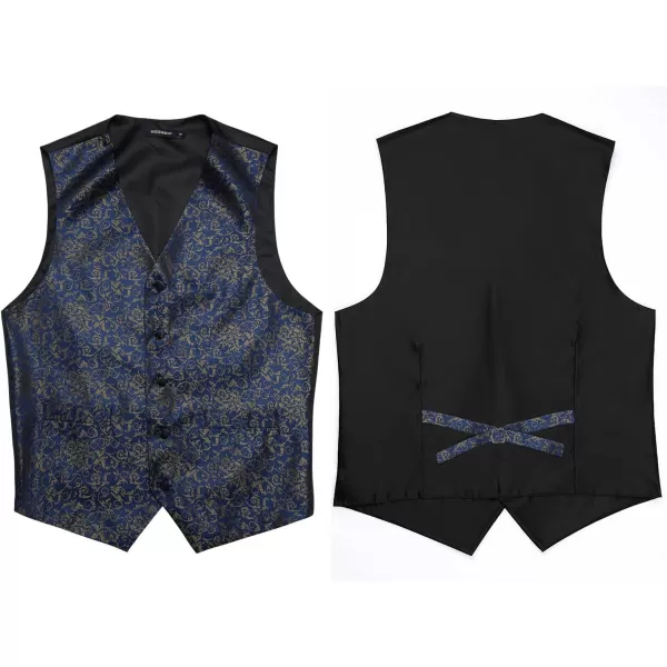 HISDERN 3PC Men's Paisley Floral Jacquard Suit Vest &amp; Necktie and Pocket Square Formal Waistcoat for Tuxedo Wedding Party