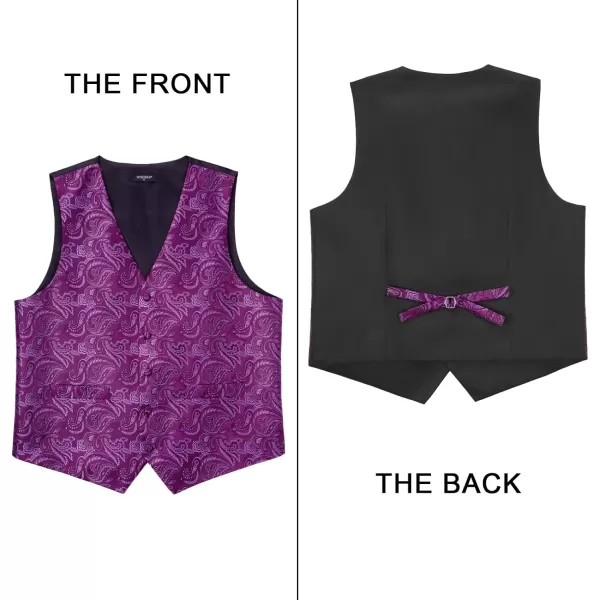 HISDERN 3PC Men's Paisley Floral Jacquard Suit Vest &amp; Necktie and Pocket Square Formal Waistcoat for Tuxedo Wedding Party