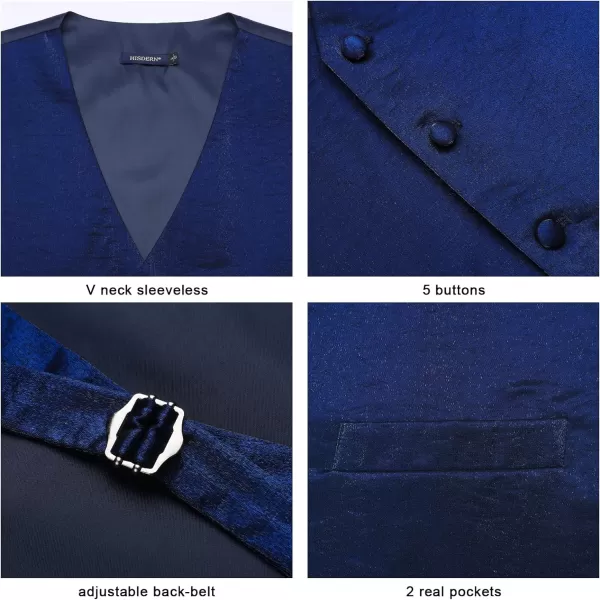 HISDERN 3PC Men's Paisley Floral Jacquard Suit Vest &amp; Necktie and Pocket Square Formal Waistcoat for Tuxedo Wedding Party