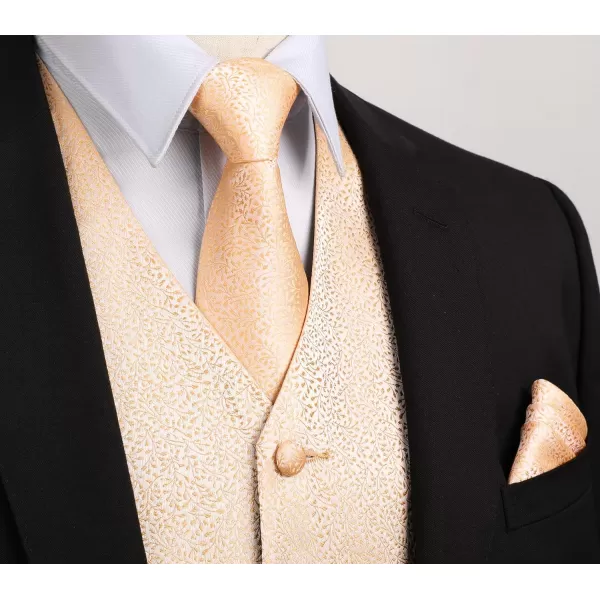 HISDERN 3PC Men's Paisley Floral Jacquard Suit Vest &amp; Necktie and Pocket Square Formal Waistcoat for Tuxedo Wedding Party