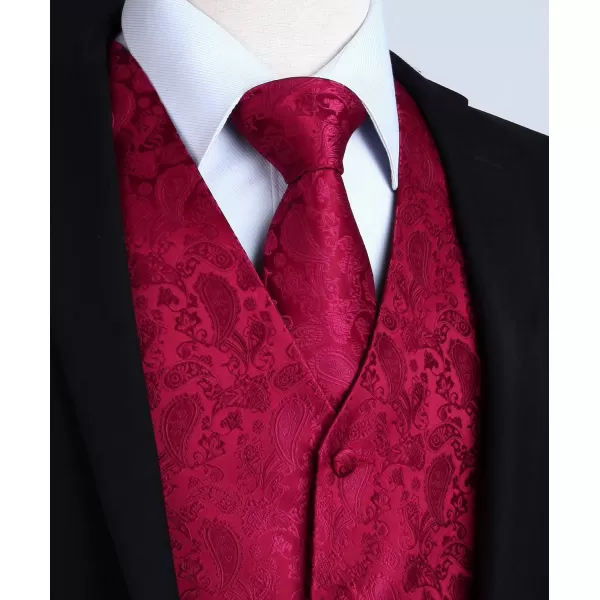 HISDERN 3PC Men's Paisley Floral Jacquard Suit Vest &amp; Necktie and Pocket Square Formal Waistcoat for Tuxedo Wedding Party