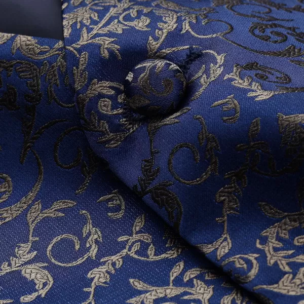 HISDERN 3PC Men's Paisley Floral Jacquard Suit Vest &amp; Necktie and Pocket Square Formal Waistcoat for Tuxedo Wedding Party