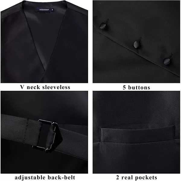 HISDERN 3PC Men's Paisley Floral Jacquard Suit Vest &amp; Necktie and Pocket Square Formal Waistcoat for Tuxedo Wedding Party