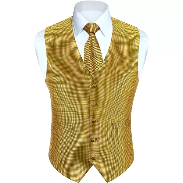 HISDERN 3PC Men's Paisley Floral Jacquard Suit Vest &amp; Necktie and Pocket Square Formal Waistcoat for Tuxedo Wedding Party