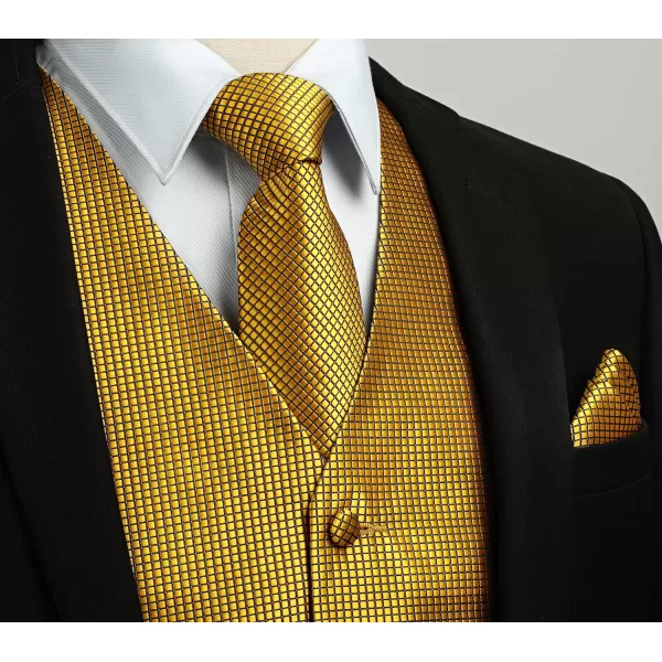HISDERN 3PC Men's Paisley Floral Jacquard Suit Vest &amp; Necktie and Pocket Square Formal Waistcoat for Tuxedo Wedding Party