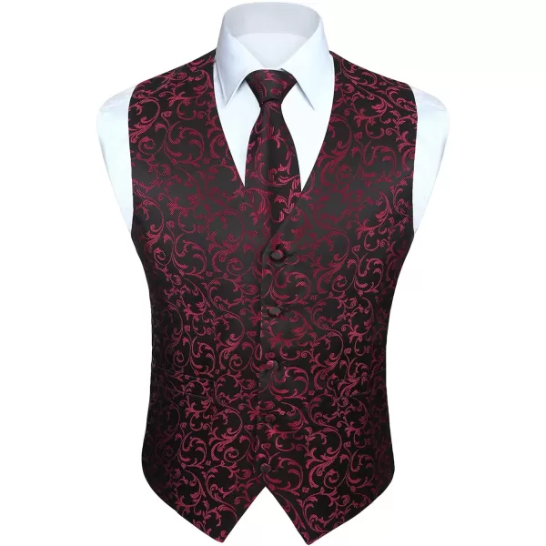HISDERN 3PC Men's Paisley Floral Jacquard Suit Vest &amp; Necktie and Pocket Square Formal Waistcoat for Tuxedo Wedding Party