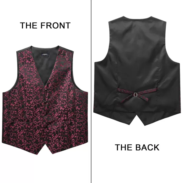 HISDERN 3PC Men's Paisley Floral Jacquard Suit Vest &amp; Necktie and Pocket Square Formal Waistcoat for Tuxedo Wedding Party