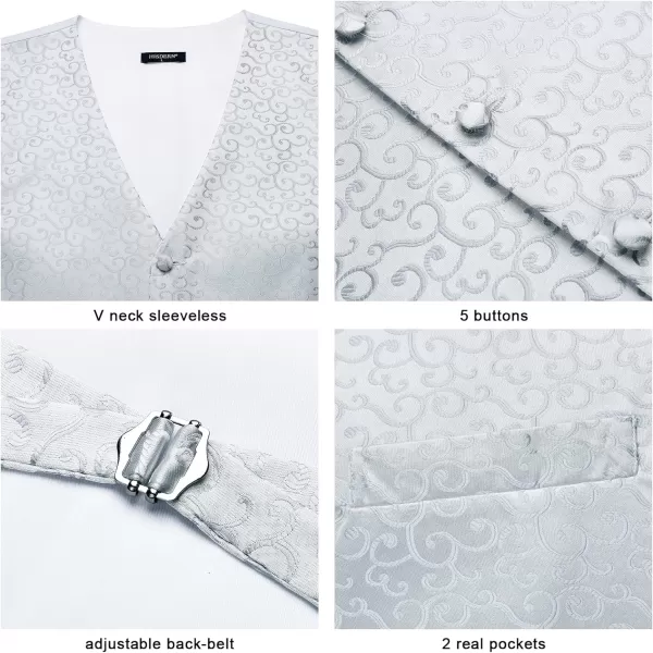 HISDERN 3PC Men's Paisley Floral Jacquard Suit Vest &amp; Necktie and Pocket Square Formal Waistcoat for Tuxedo Wedding Party