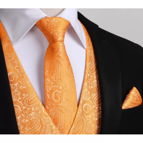 HISDERN 3PC Men's Paisley Floral Jacquard Suit Vest &amp; Necktie and Pocket Square Formal Waistcoat for Tuxedo Wedding Party
