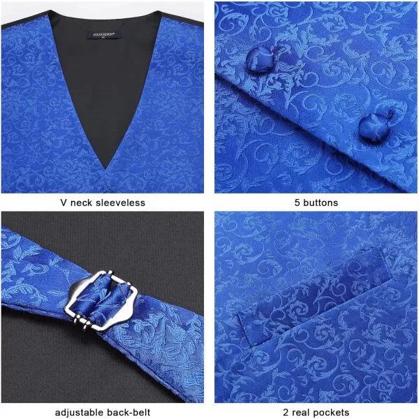 HISDERN 3PC Men's Paisley Floral Jacquard Suit Vest &amp; Necktie and Pocket Square Formal Waistcoat for Tuxedo Wedding Party