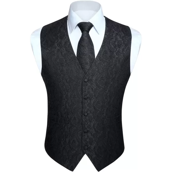 HISDERN 3PC Men's Paisley Floral Jacquard Suit Vest &amp; Necktie and Pocket Square Formal Waistcoat for Tuxedo Wedding Party