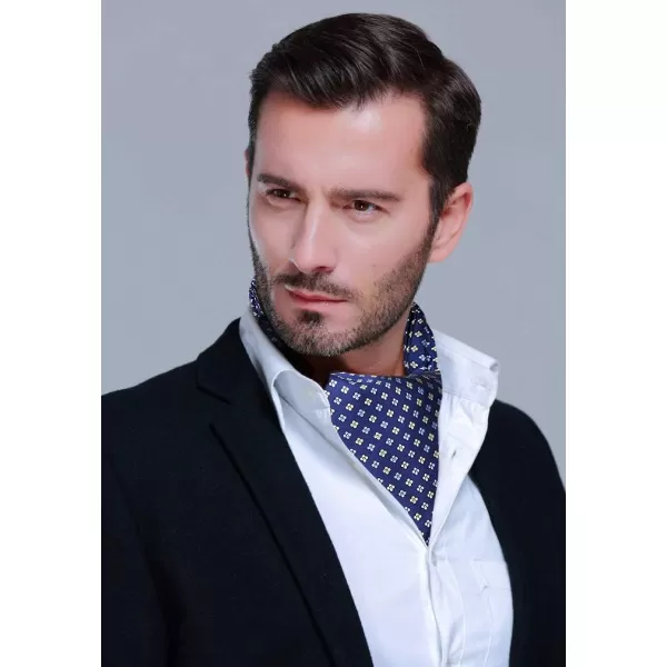 HISDERN Ascot Tie Mens Cravat Ties Floral Paisley Polka Dot Jacquard Self Ascots Cravat Scarf Wedding Party