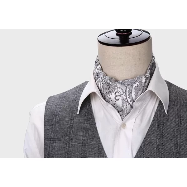 HISDERN Ascot Tie Mens Cravat Ties Floral Paisley Polka Dot Jacquard Self Ascots Cravat Scarf Wedding Party