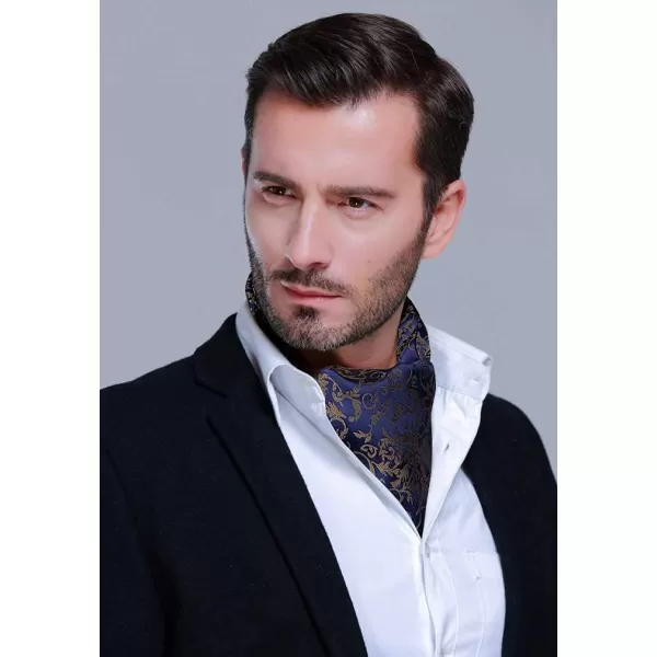 HISDERN Ascot Tie Mens Cravat Ties Floral Paisley Polka Dot Jacquard Self Ascots Cravat Scarf Wedding Party