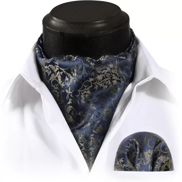 HISDERN Ascot Ties for Men Paisley Cravat Tie and Pocket Square Set Floral Mens Ascot Scarf Handkerchief Wedding Party