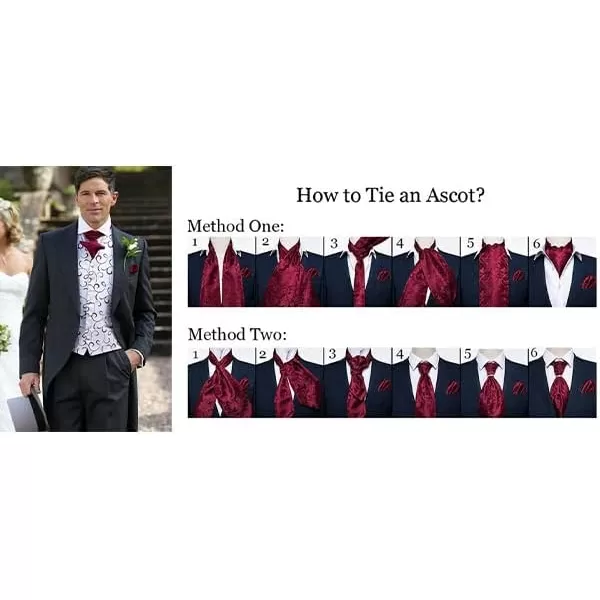 HISDERN Ascot Ties for Men Paisley Cravat Tie and Pocket Square Set Floral Mens Ascot Scarf Handkerchief Wedding Party