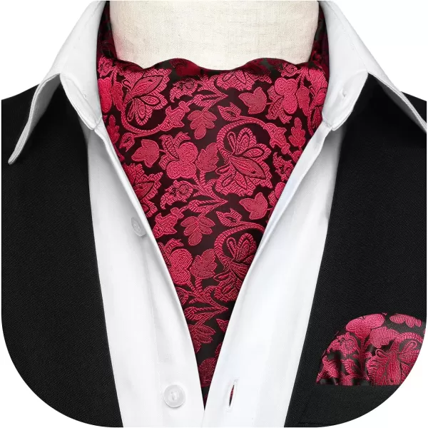 HISDERN Ascot Ties for Men Paisley Cravat Tie and Pocket Square Set Floral Mens Ascot Scarf Handkerchief Wedding Party