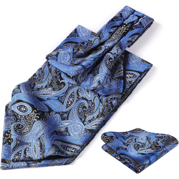 HISDERN Ascot Ties for Men Paisley Cravat Tie and Pocket Square Set Floral Mens Ascot Scarf Handkerchief Wedding Party