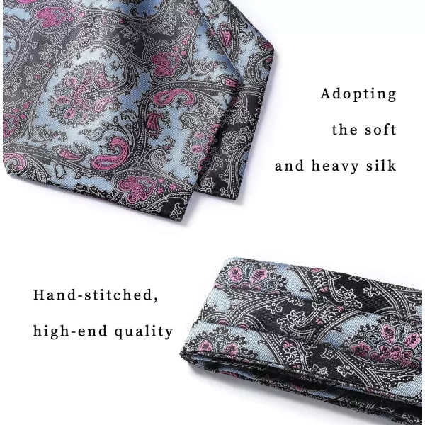 HISDERN Ascot Ties for Men Paisley Cravat Tie and Pocket Square Set Floral Mens Ascot Scarf Handkerchief Wedding Party