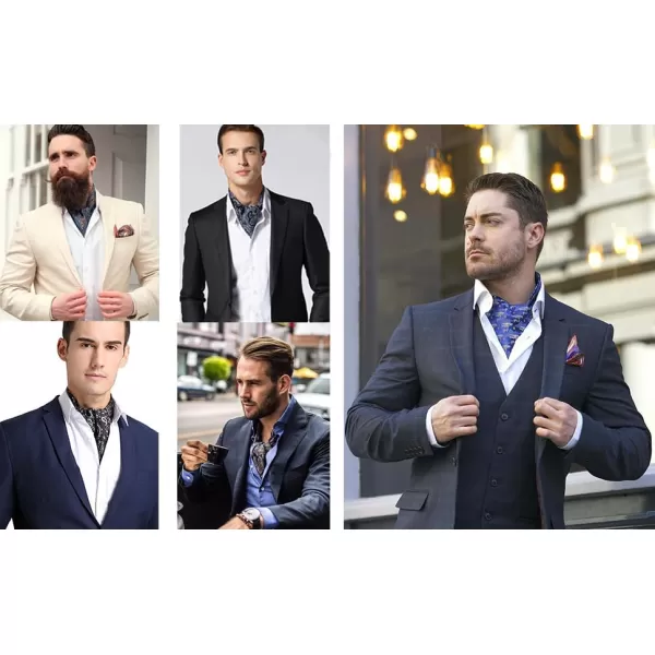 HISDERN Ascot Ties for Men Paisley Cravat Tie and Pocket Square Set Floral Mens Ascot Scarf Handkerchief Wedding Party