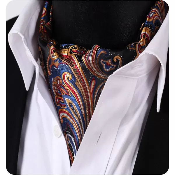 HISDERN Ascot Ties for Men Paisley Cravat Tie and Pocket Square Set Floral Mens Ascot Scarf Handkerchief Wedding Party