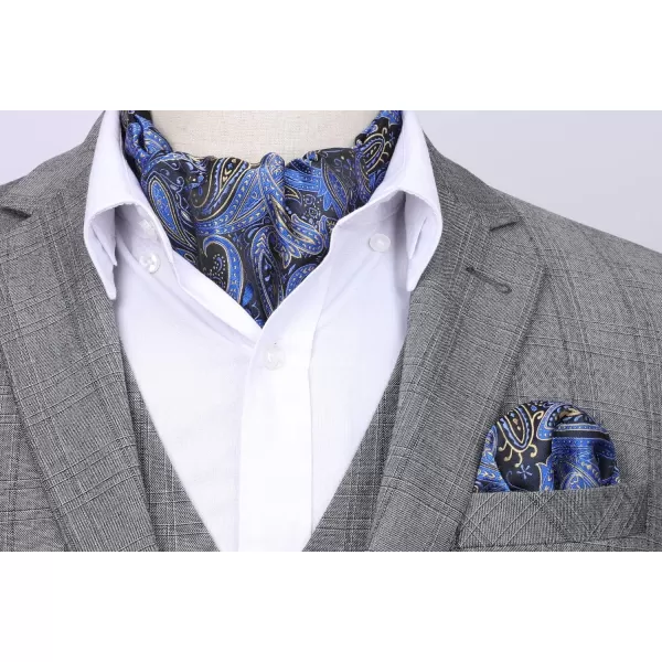 HISDERN Ascot Ties for Men Paisley Cravat Tie and Pocket Square Set Floral Mens Ascot Scarf Handkerchief Wedding Party