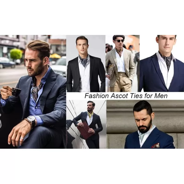 HISDERN Ascot Ties for Men Paisley Cravat Tie and Pocket Square Set Floral Mens Ascot Scarf Handkerchief Wedding Party