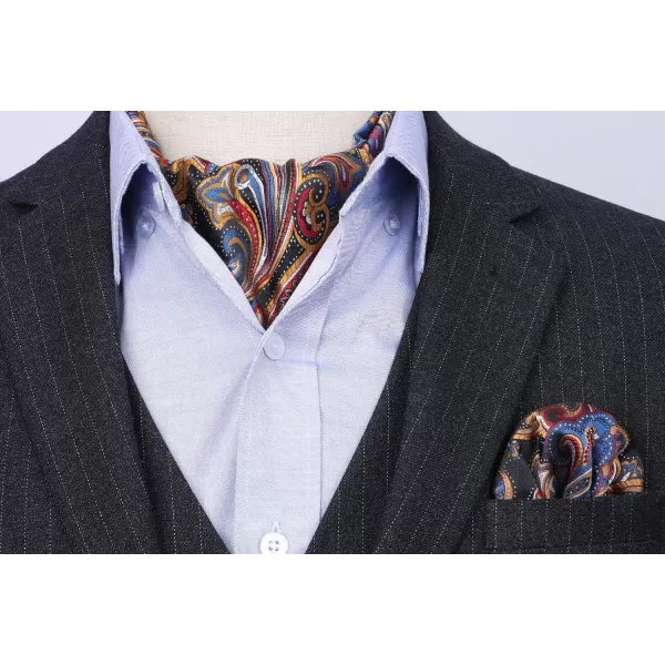 HISDERN Ascot Ties for Men Paisley Cravat Tie and Pocket Square Set Floral Mens Ascot Scarf Handkerchief Wedding Party