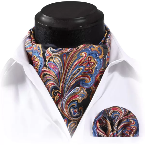 HISDERN Ascot Ties for Men Paisley Cravat Tie and Pocket Square Set Floral Mens Ascot Scarf Handkerchief Wedding Party
