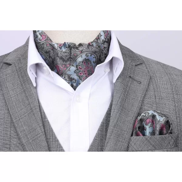 HISDERN Ascot Ties for Men Paisley Cravat Tie and Pocket Square Set Floral Mens Ascot Scarf Handkerchief Wedding Party