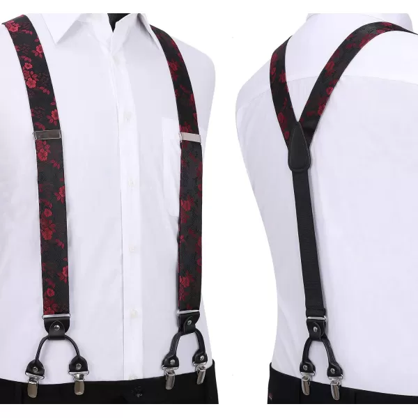 HISDERN Bow Tie and Suspenders for Men Floral Paisley Suspender Bowtie Set Adjustable Strong 6 Clips for Wedding Party