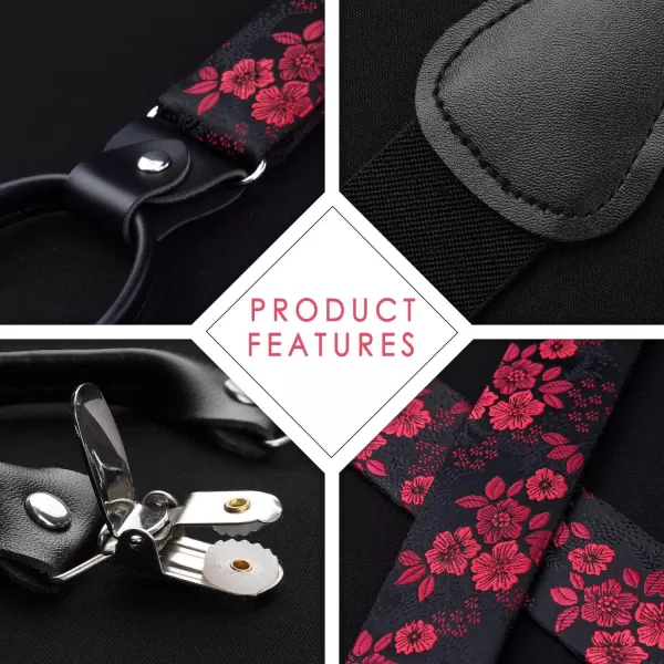 HISDERN Bow Tie and Suspenders for Men Floral Paisley Suspender Bowtie Set Adjustable Strong 6 Clips for Wedding Party