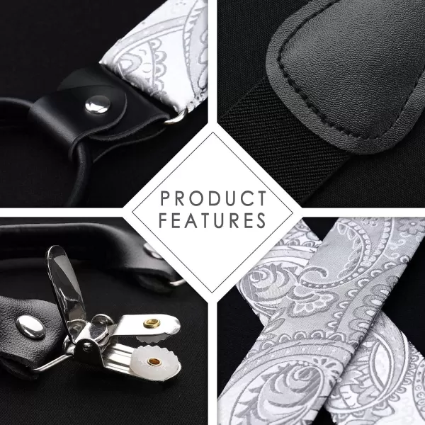 HISDERN Bow Tie and Suspenders for Men Floral Paisley Suspender Bowtie Set Adjustable Strong 6 Clips for Wedding Party