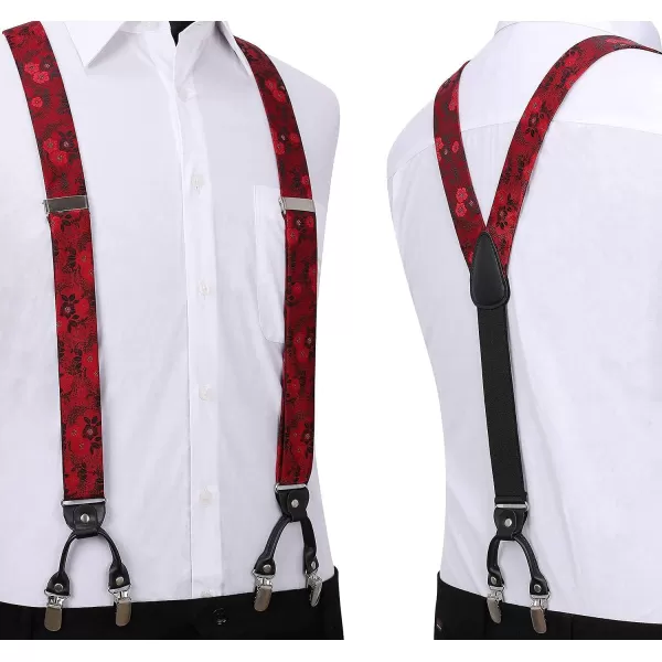 HISDERN Bow Tie and Suspenders for Men Floral Paisley Suspender Bowtie Set Adjustable Strong 6 Clips for Wedding Party
