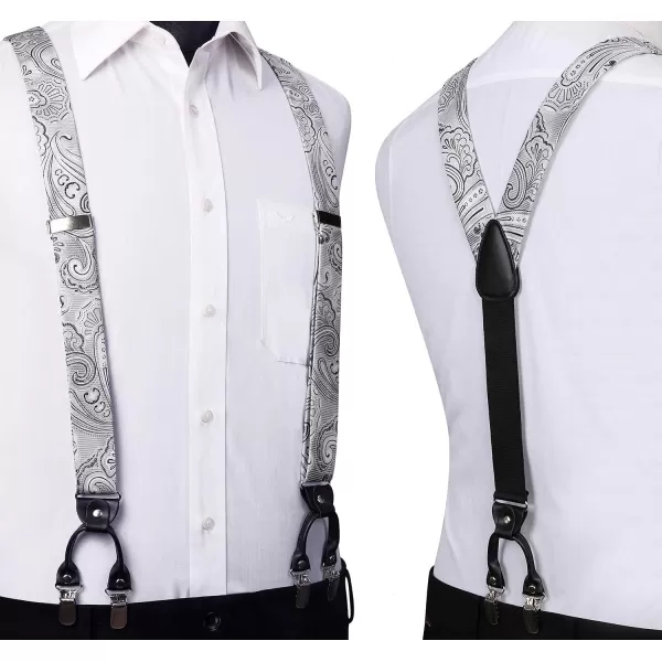 HISDERN Bow Tie and Suspenders for Men Floral Paisley Suspender Bowtie Set Adjustable Strong 6 Clips for Wedding Party