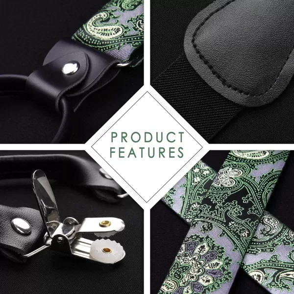 HISDERN Bow Tie and Suspenders for Men Floral Paisley Suspender Bowtie Set Adjustable Strong 6 Clips for Wedding Party