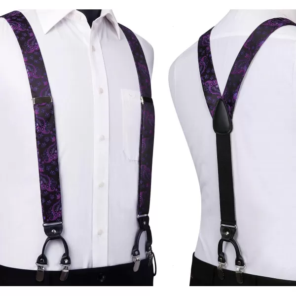 HISDERN Bow Tie and Suspenders for Men Floral Paisley Suspender Bowtie Set Adjustable Strong 6 Clips for Wedding Party