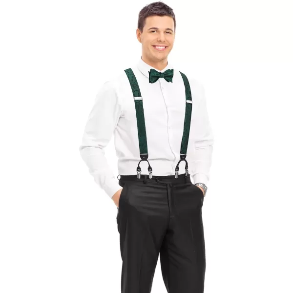 HISDERN Bow Tie and Suspenders for Men Floral Paisley Suspender Bowtie Set Adjustable Strong 6 Clips for Wedding Party